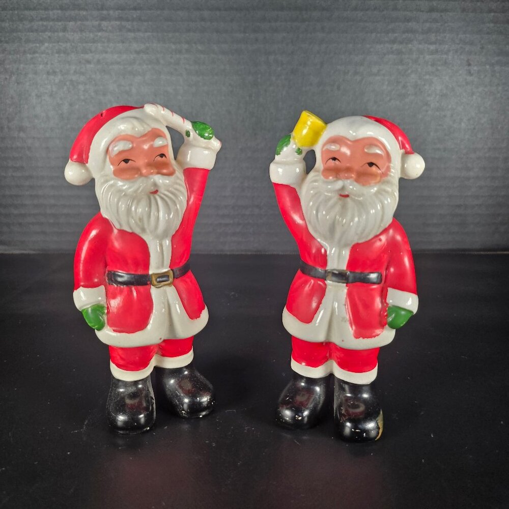 MCM Japan Santa Claus Salt And Pepper Shakers With Bell And Candy Cane   4.75"